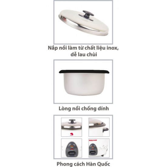 Nồi Cơm Điện Nắp Rời Thailand Happy Cook 1.8L HCD-181T