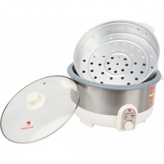 Nồi Lẩu Điện Đa Năng Nắp Kính Có Xửng Hấp 3.5 Lít Happy Cook HCHP-350ST