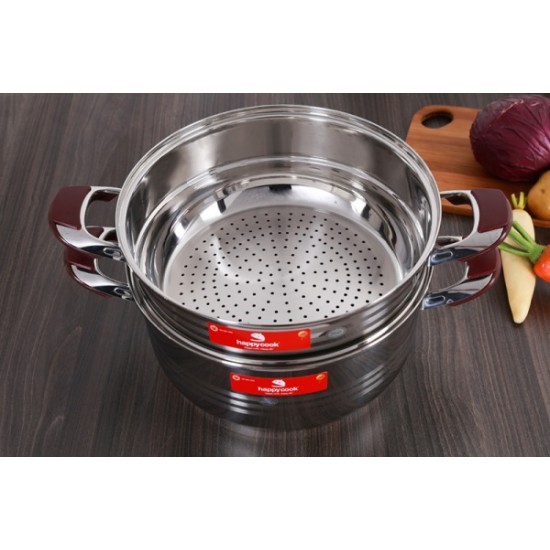 Bộ Xửng Hấp Inox 304 Cao Cấp 3 Đáy 2 Tầng 32cm Happy Cook ST32-2