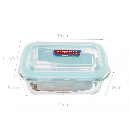 Bộ 2 Hộp Thủy Tinh Hình Chữ Nhật 370ml Kèm Túi Giữ Nhiệt Happy Cook Glass HCG-02R