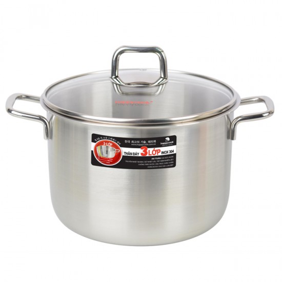 Bộ Nồi Inox 304 Cao Cấp 3 Đáy Nắp Kính Happy Cook Alvar HC06ALV