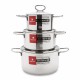 Bộ Nồi Inox 304 Cao Cấp 3 Đáy Nắp Kính Happy Cook Delux HC06DLG