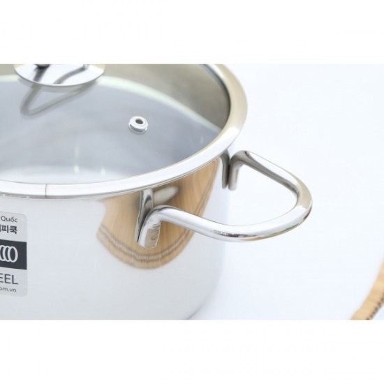 Nồi Inox Cao Cấp 3 Đáy Nắp Kính 20cm Happy Cook Delux Plus N20-DLGP