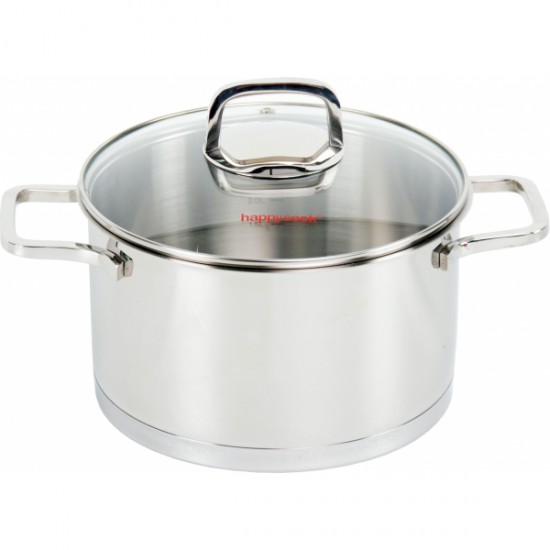Nồi Inox 304 Cao Cấp 3 Đáy Bếp Từ Nắp Kính 20cm Happy Cook Novelty HC-20NV