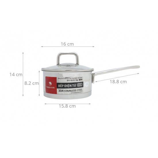 Quánh Inox 304 Bếp Từ Nắp Kính Cao Cấp 16cm Happy Cook Novelty Q16-NV