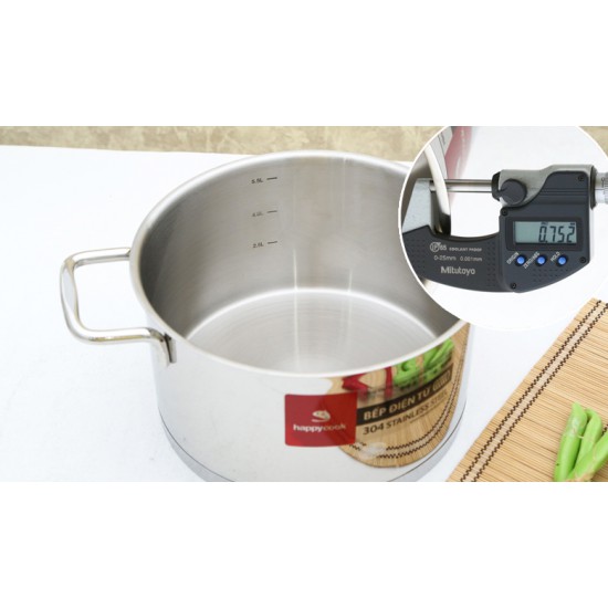 Nồi Inox 304 Cao Cấp 3 Đáy Bếp Từ Nắp Kính 20cm Happy Cook Novelty HC-20NV
