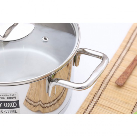 Nồi Inox 304 Cao Cấp 3 Đáy Bếp Từ Nắp Kính 20cm Happy Cook Novelty HC-20NV