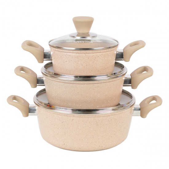 Bộ Nồi Nhôm Chống Dính Vân Đá Đáy Từ Happy Cook HC-06MA